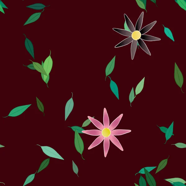 Flores Con Hojas Verdes Composición Libre Ilustración Vectorial — Vector de stock