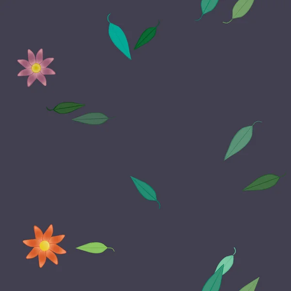 Arkaplanda Renkli Çiçekler Yeşil Yapraklar Vektör Illüstrasyonu — Stok Vektör