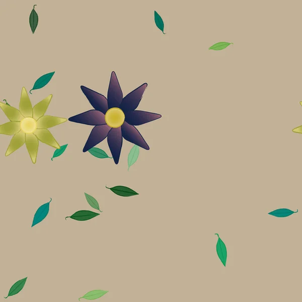 Flores Colores Hojas Verdes Fondo Ilustración Vectorial — Vector de stock