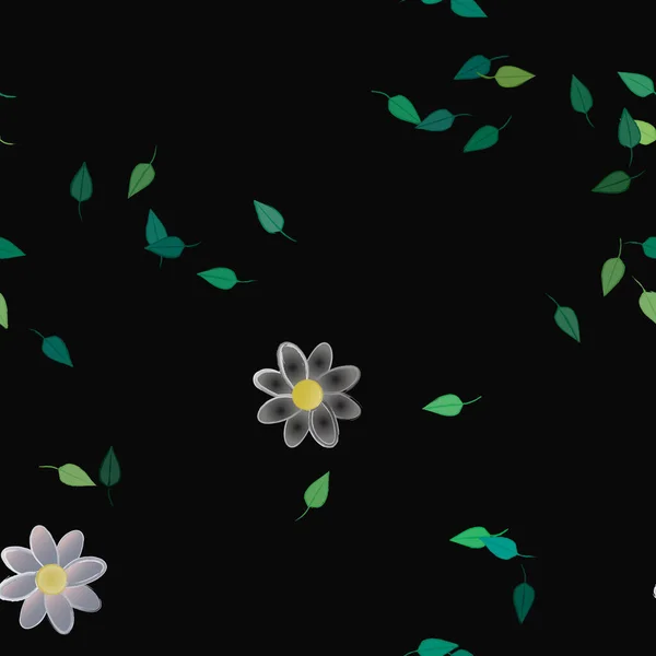 Composición Diseño Con Flores Simples Hojas Verdes Ilustración Vectorial — Vector de stock