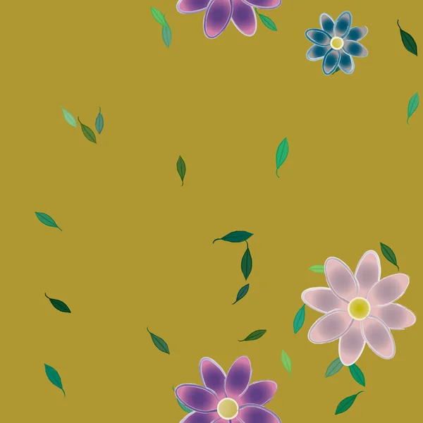 Flores Con Hojas Verdes Composición Libre Ilustración Vectorial — Vector de stock