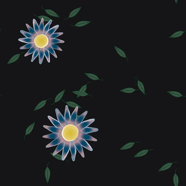 Composição Design Com Flores Simples Folhas Verdes Ilustração Vetorial — Vetor de Stock