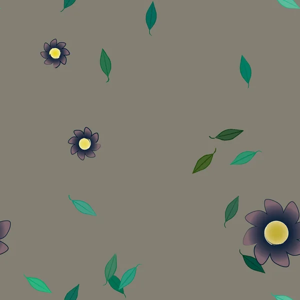 Fleurs Simples Avec Des Feuilles Vertes Composition Libre Illustration Vectorielle — Image vectorielle