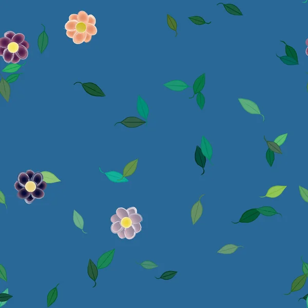 Modèle Vectoriel Avec Des Fleurs Colorées Simples Des Feuilles Vertes — Image vectorielle