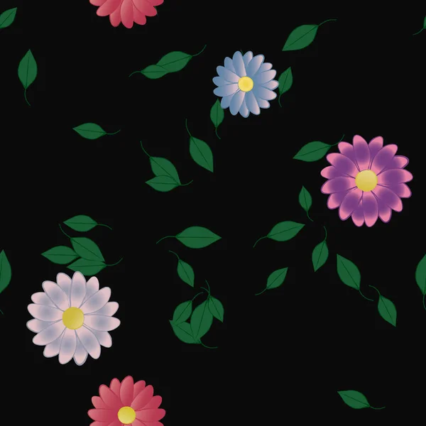 Composición Diseño Con Flores Simples Hojas Verdes Ilustración Vectorial — Archivo Imágenes Vectoriales