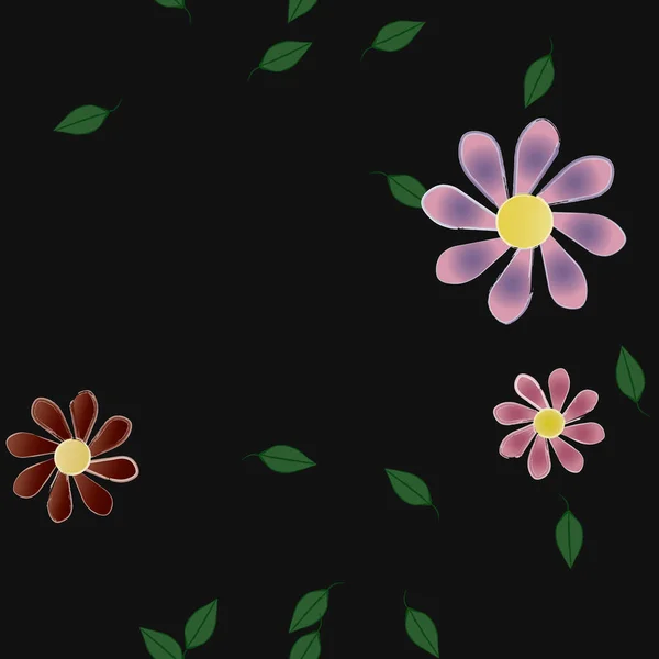 Flores Con Hojas Verdes Composición Libre Ilustración Vectorial — Archivo Imágenes Vectoriales