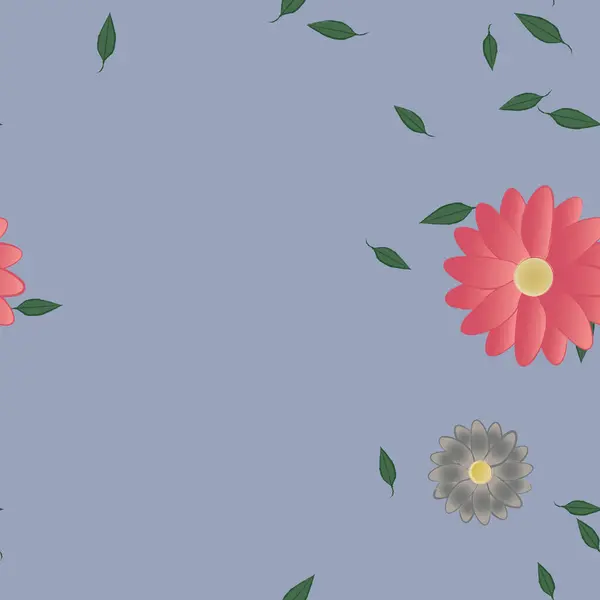 Flores Simples Con Hojas Verdes Composición Libre Ilustración Vectorial — Vector de stock