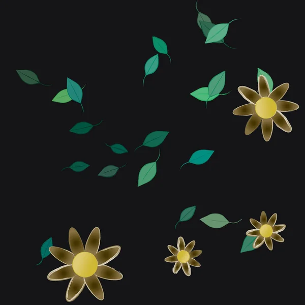 Composição Design Com Flores Simples Folhas Verdes Ilustração Vetorial — Vetor de Stock