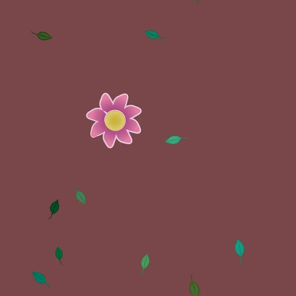 Flores Simples Con Hojas Verdes Composición Libre Ilustración Vectorial — Archivo Imágenes Vectoriales