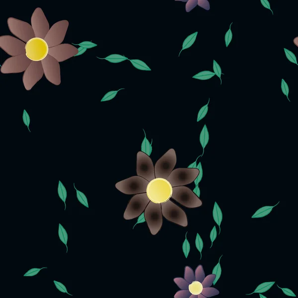 Composición Diseño Con Flores Simples Hojas Verdes Ilustración Vectorial — Vector de stock