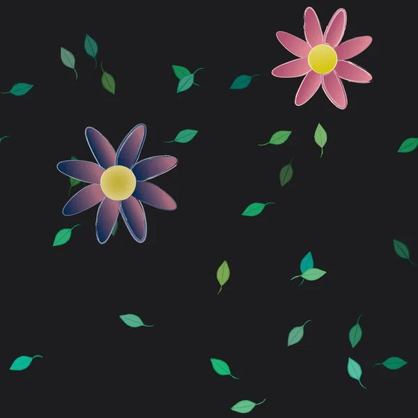 Vektor Sablon Egyszerű Színes Virágokkal Zöld Levelekkel — Stock Vector