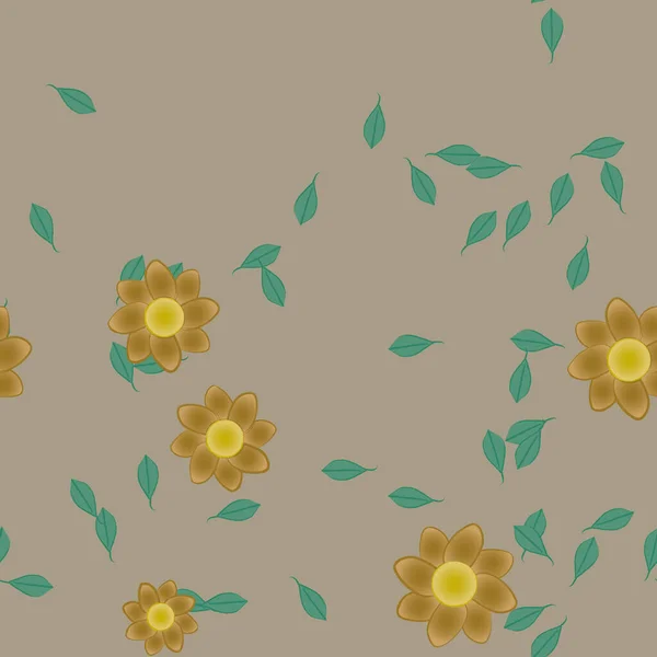 Composição Bonita Com Flores Coloridas Simples Folhas Verdes Fundo Ilustração — Vetor de Stock