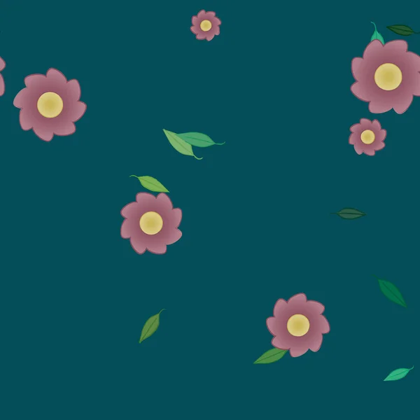 Modèle Vectoriel Avec Des Fleurs Colorées Simples Des Feuilles Vertes — Image vectorielle