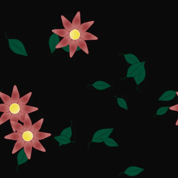 Composición Diseño Con Flores Simples Hojas Verdes Ilustración Vectorial — Archivo Imágenes Vectoriales