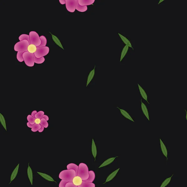 Design Sammansättning Med Enkla Blommor Och Gröna Blad Vektor Illustration — Stock vektor