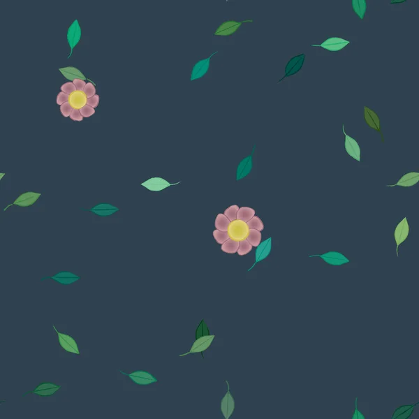 Fleurs Simples Avec Des Feuilles Vertes Composition Libre Illustration Vectorielle — Image vectorielle