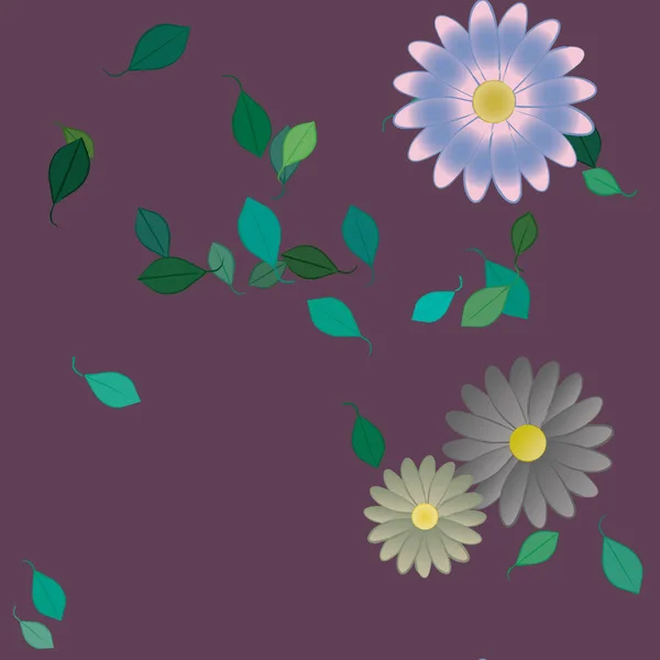 Flores Colores Hojas Verdes Fondo Ilustración Vectorial — Archivo Imágenes Vectoriales