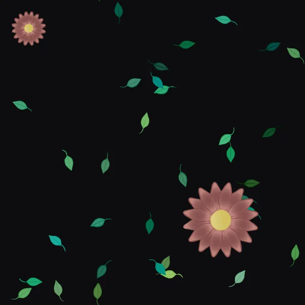 Modèle Vectoriel Avec Des Fleurs Colorées Simples Des Feuilles Vertes — Image vectorielle