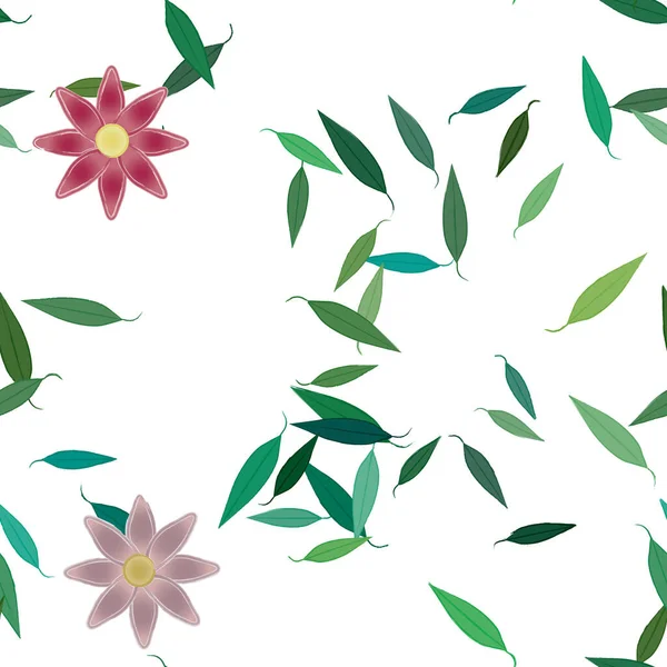 Flores Con Hojas Verdes Composición Libre Ilustración Vectorial — Vector de stock