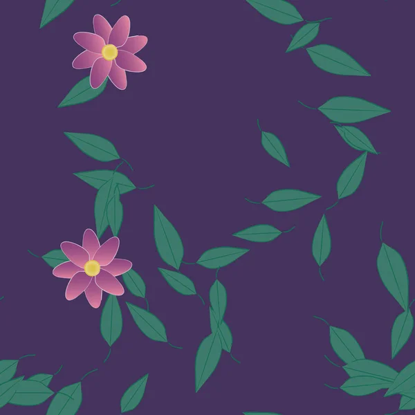 Composição Design Com Flores Simples Folhas Verdes Ilustração Vetorial — Vetor de Stock