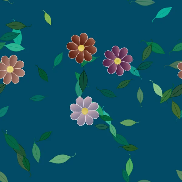 Modèle Vectoriel Avec Des Fleurs Colorées Simples Des Feuilles Vertes — Image vectorielle