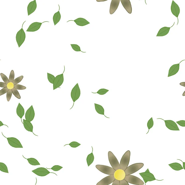 Fleurs Simples Avec Des Feuilles Vertes Composition Libre Illustration Vectorielle — Image vectorielle