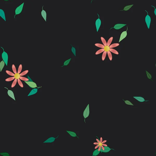 Flores Simples Con Hojas Verdes Composición Libre Ilustración Vectorial — Vector de stock