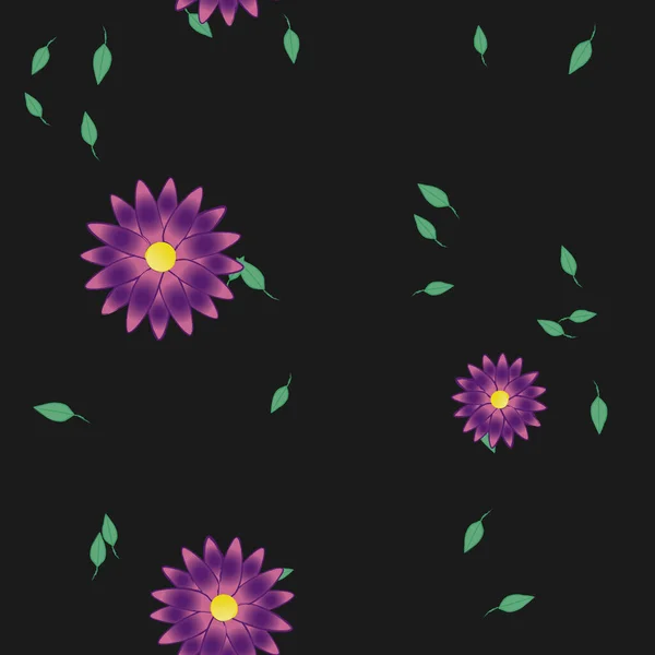 Composition Design Avec Fleurs Simples Feuilles Vertes Illustration Vectorielle — Image vectorielle