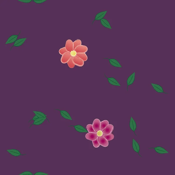 Modèle Vectoriel Avec Des Fleurs Colorées Simples Des Feuilles Vertes — Image vectorielle