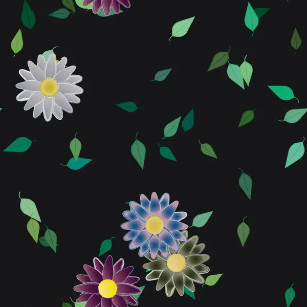 Hermosa Composición Con Flores Colores Simples Hojas Verdes Fondo Ilustración — Vector de stock