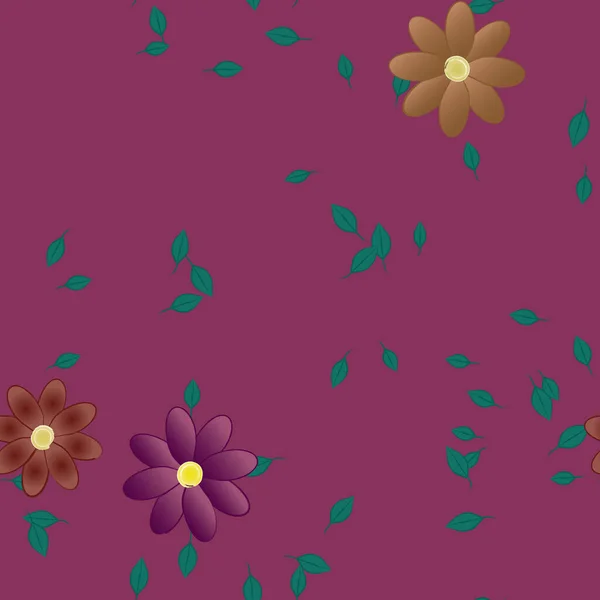 Composición Diseño Con Flores Simples Hojas Verdes Ilustración Vectorial — Vector de stock