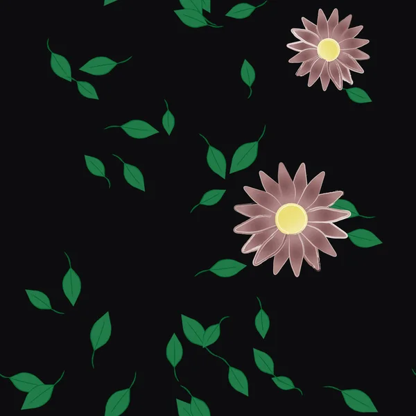 Composição Design Com Flores Simples Folhas Verdes Ilustração Vetorial — Vetor de Stock