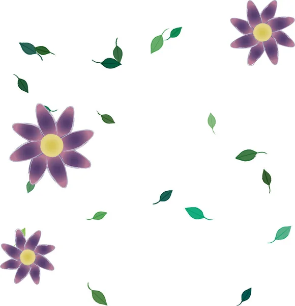 Eenvoudige Bloemen Met Groene Bladeren Vrije Samenstelling Vector Illustratie — Stockvector