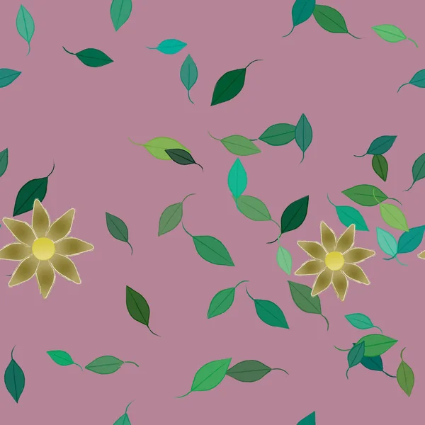 Flores Simples Con Hojas Verdes Composición Libre Ilustración Vectorial — Vector de stock