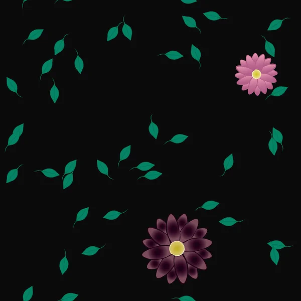 Fleurs Simples Avec Des Feuilles Vertes Composition Libre Illustration Vectorielle — Image vectorielle