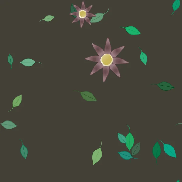 Composition Design Avec Fleurs Simples Feuilles Vertes Illustration Vectorielle — Image vectorielle