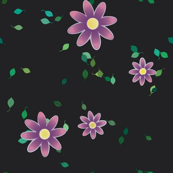 Hermosa Composición Con Flores Colores Simples Hojas Verdes Fondo Ilustración — Vector de stock