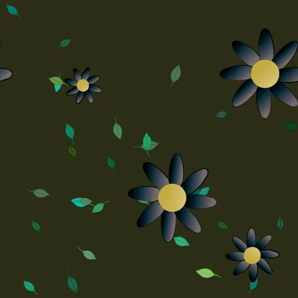 Plantilla Vector Con Flores Coloridas Simples Hojas Verdes — Archivo Imágenes Vectoriales