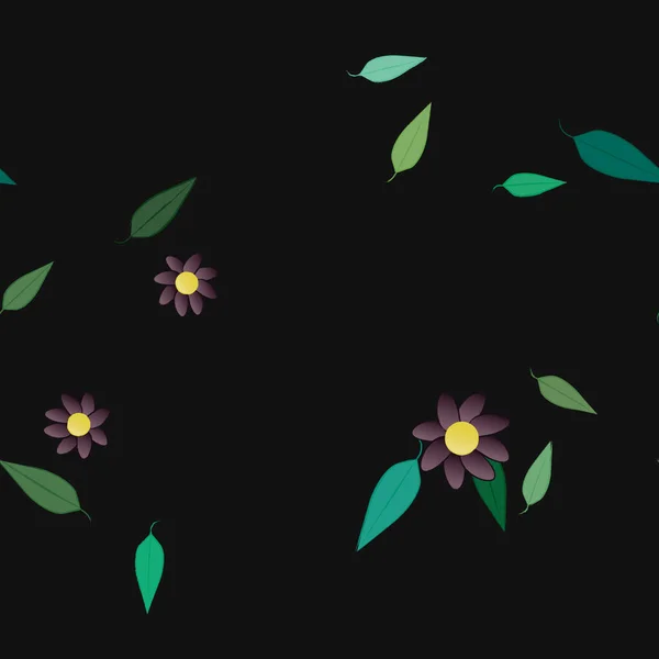 Belle Composition Avec Des Fleurs Colorées Simples Des Feuilles Vertes — Image vectorielle