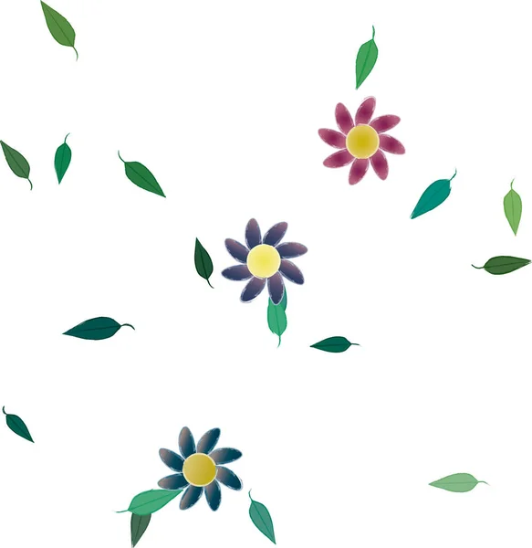 Flores Colores Hojas Verdes Fondo Ilustración Vectorial — Archivo Imágenes Vectoriales