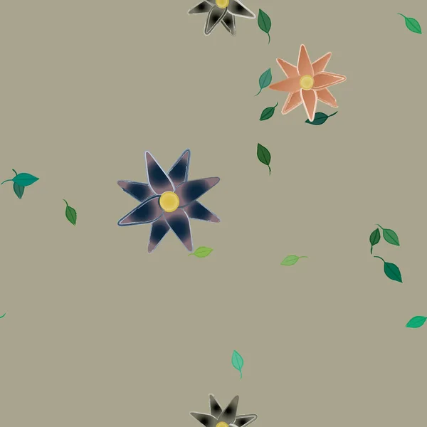 Flores Simples Con Hojas Verdes Composición Libre Ilustración Vectorial — Vector de stock