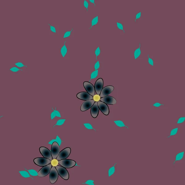 Composición Diseño Con Flores Simples Hojas Verdes Ilustración Vectorial — Archivo Imágenes Vectoriales