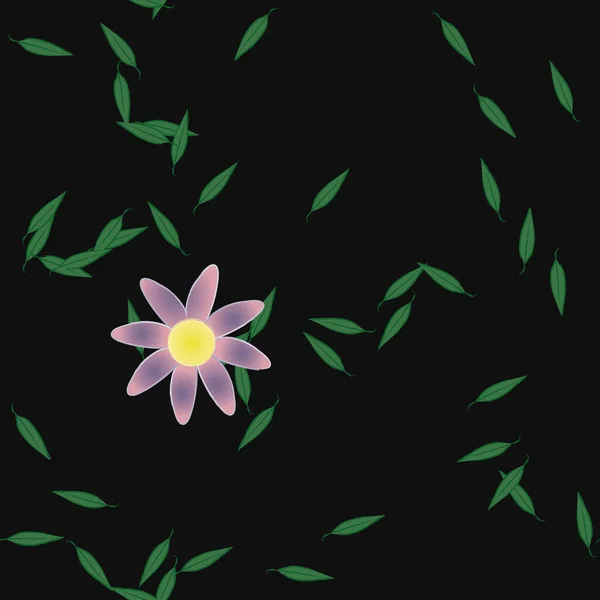 Πρότυπο Διάνυσμα Απλά Πολύχρωμα Λουλούδια Και Πράσινα Φύλλα — Διανυσματικό Αρχείο