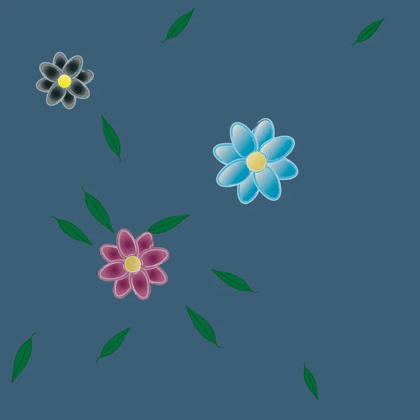 Composition Design Avec Fleurs Simples Feuilles Vertes Illustration Vectorielle — Image vectorielle