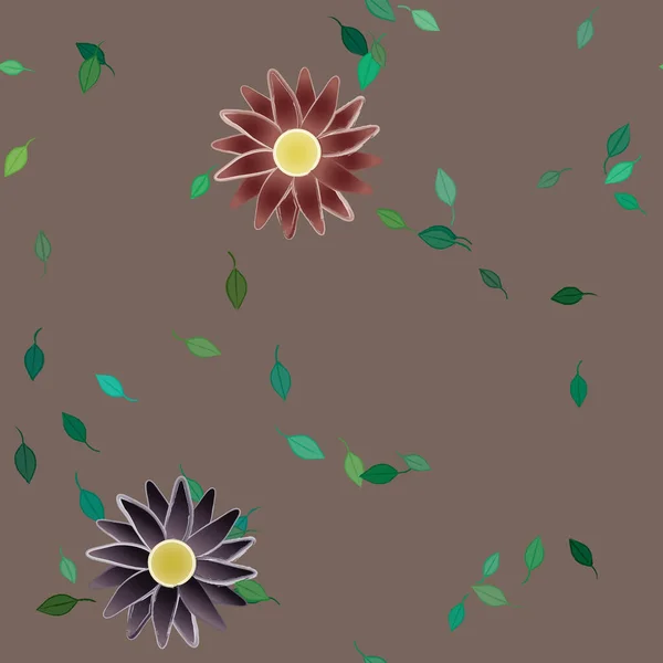 Composição Bonita Com Flores Coloridas Simples Folhas Verdes Fundo Ilustração — Vetor de Stock