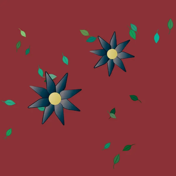 Modèle Vectoriel Avec Des Fleurs Colorées Simples Des Feuilles Vertes — Image vectorielle