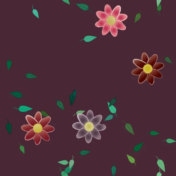 Flores Simples Con Hojas Verdes Composición Libre Ilustración Vectorial — Archivo Imágenes Vectoriales