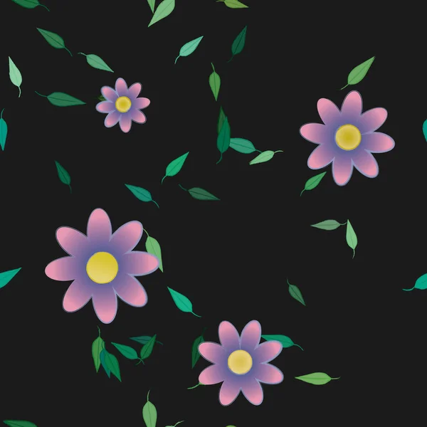 Fleurs Simples Avec Des Feuilles Vertes Composition Libre Illustration Vectorielle — Image vectorielle