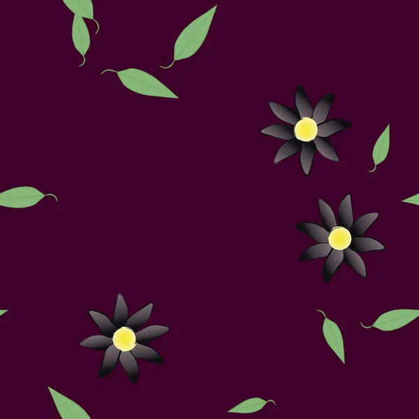 Fleurs Simples Avec Des Feuilles Vertes Composition Libre Illustration Vectorielle — Image vectorielle