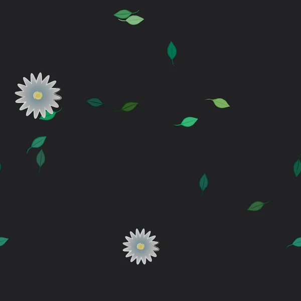 Flores Con Hojas Verdes Composición Libre Ilustración Vectorial — Vector de stock